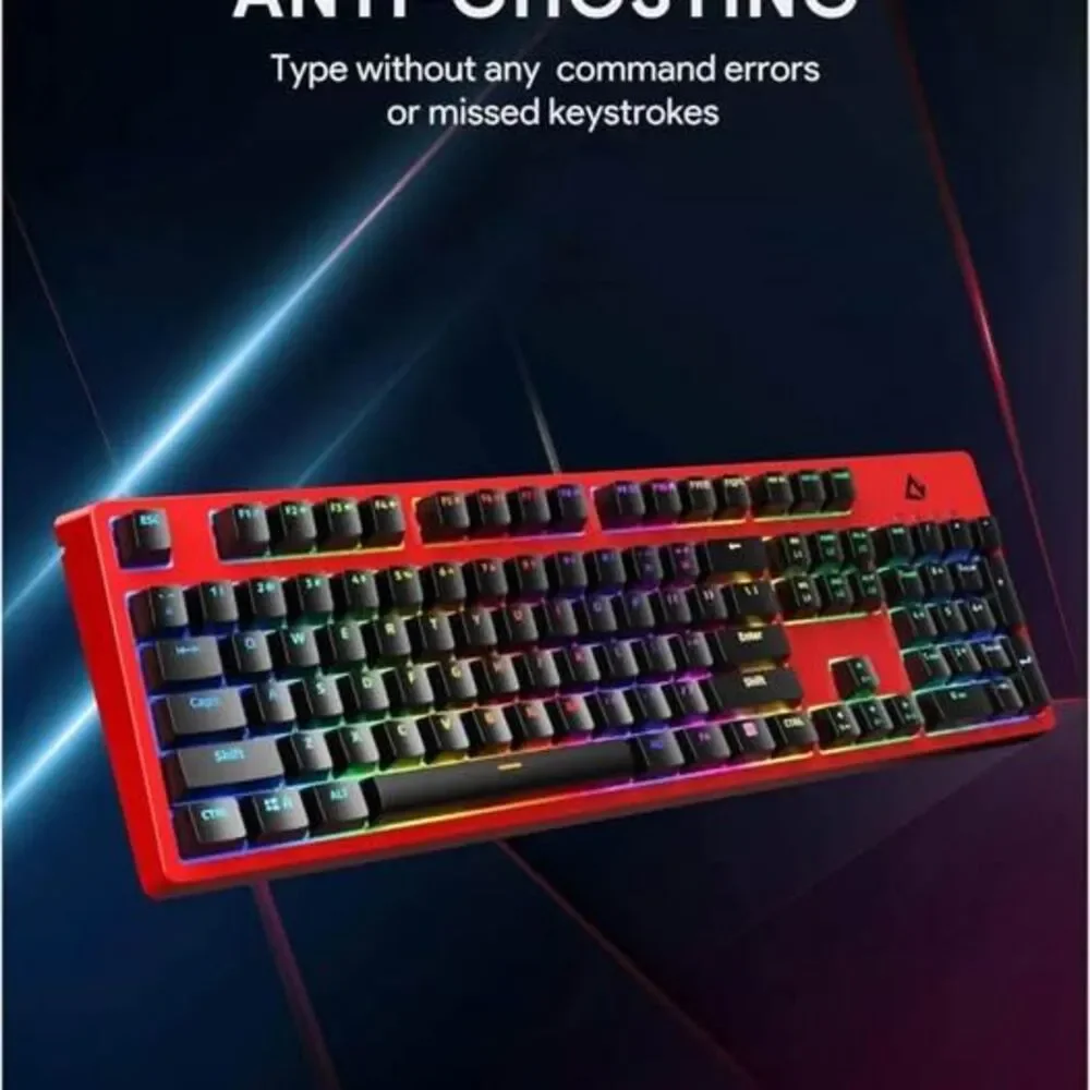 Aukey KM-G18 RGB Mechanical Gaming Wired Keyboard with Red Switches & 104 Keys